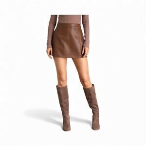 Lulu's Mikana   Brown Vegan Leather A-Line Mini Skirt Size  Medium . NWT